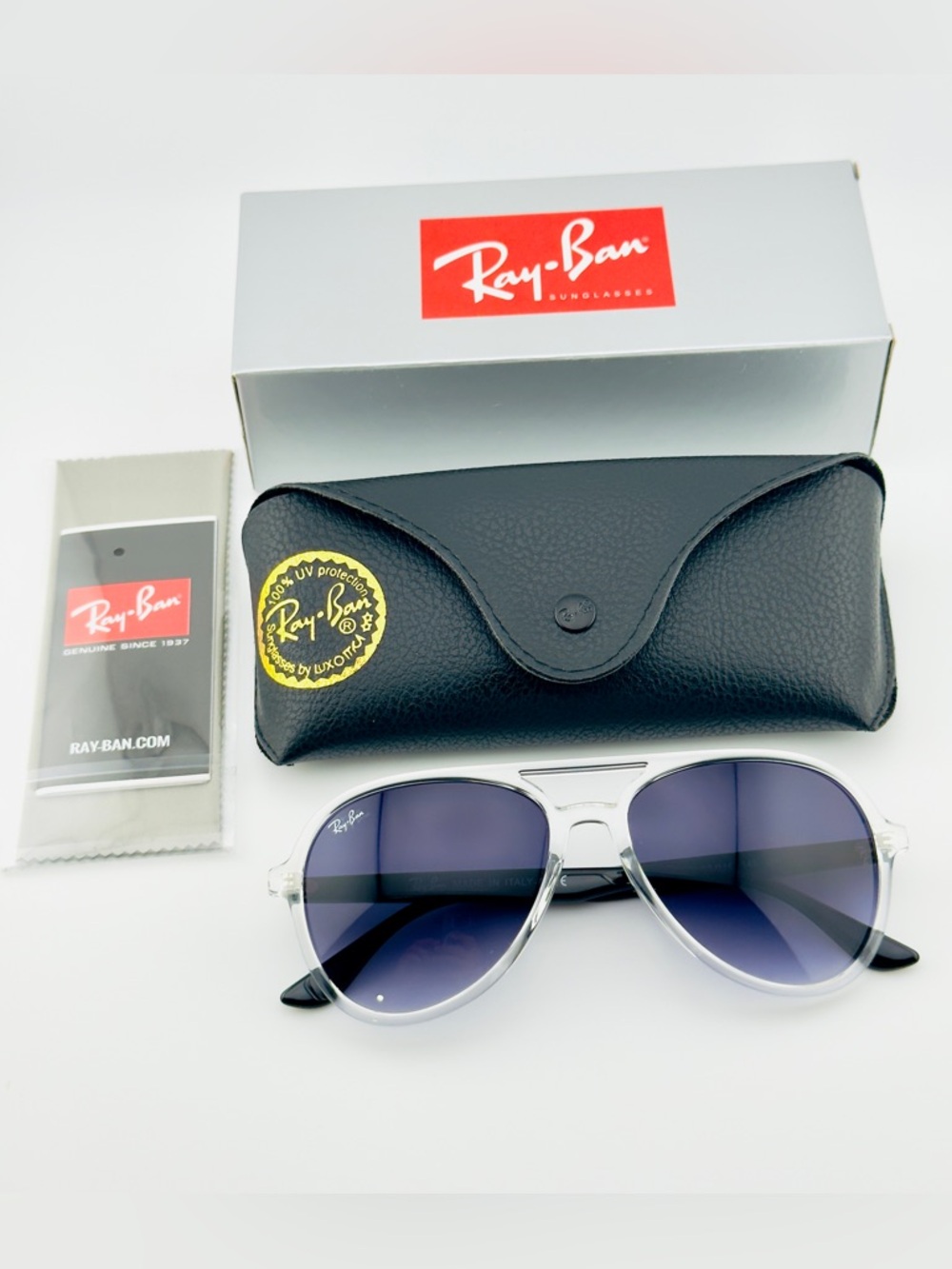 Ray-Ban Aviator Sunglasses RB4376 Transparent Frame with Gradient Dark Gray Lens - Picture 16 of 16